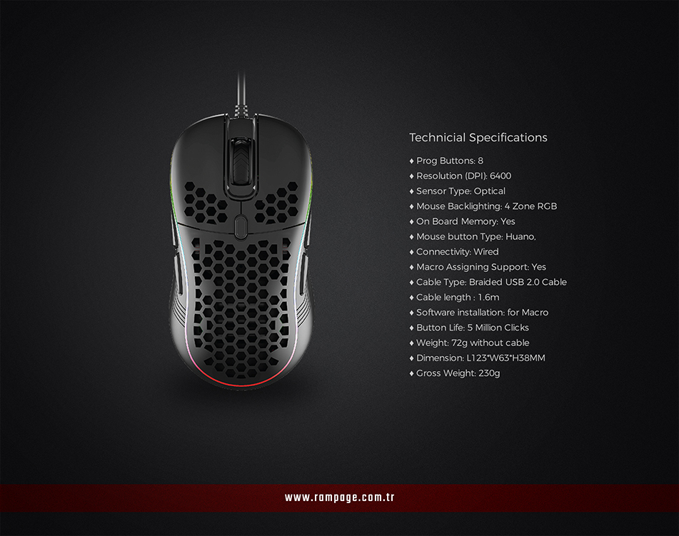 Rampage Smx-R85 Gentle Hafif Tasarım Rgb Makrolu Gaming Oyuncu Mouse - Siyah